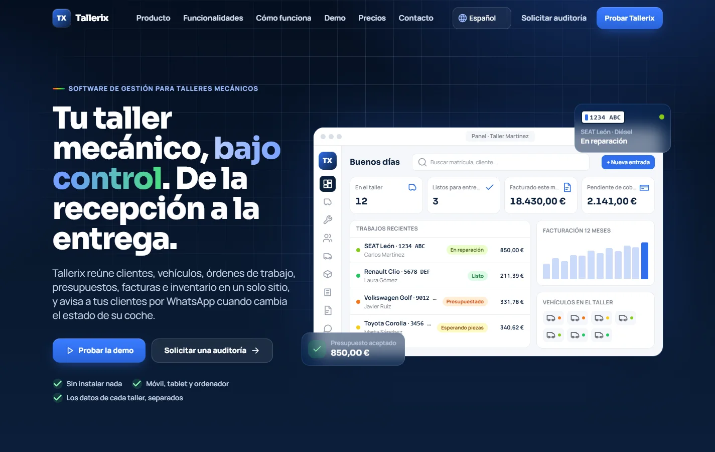 Web comercial de Tallerix diseñada y desarrollada por IAizate